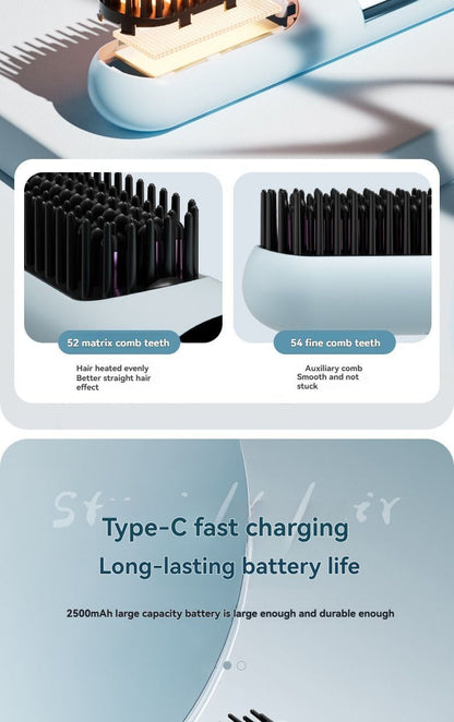 wireless hair comb, cold air hair comb, straightening comb, curling comb, hair styling tool, portable hair comb, Australia hair tool, rechargeable hair comb, travel hair straightener, versatile hair styler - Beige - Size E