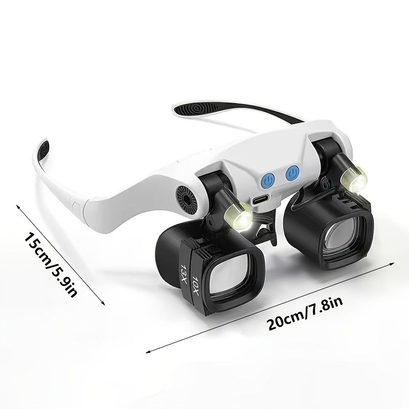 Black binocular magnifying glasses, LED lights, hands-free magnifier, adjustable magnification, high-powered V1102-108-BLA-86711