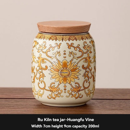 Ru Kiln tea jar, blue-and-white ceramic canister, airtight tea storage, floral tea container, Australian tea accessory - Cyan - Size 2