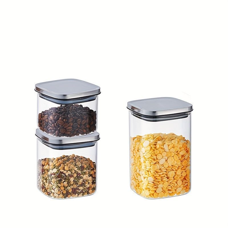 airtight storage jars, coffee bean jars, stainless steel lid, glass jars with lids, square canisters, pantry organisation, kitchen storage Australia - Clear - Size 2pcs-450ml