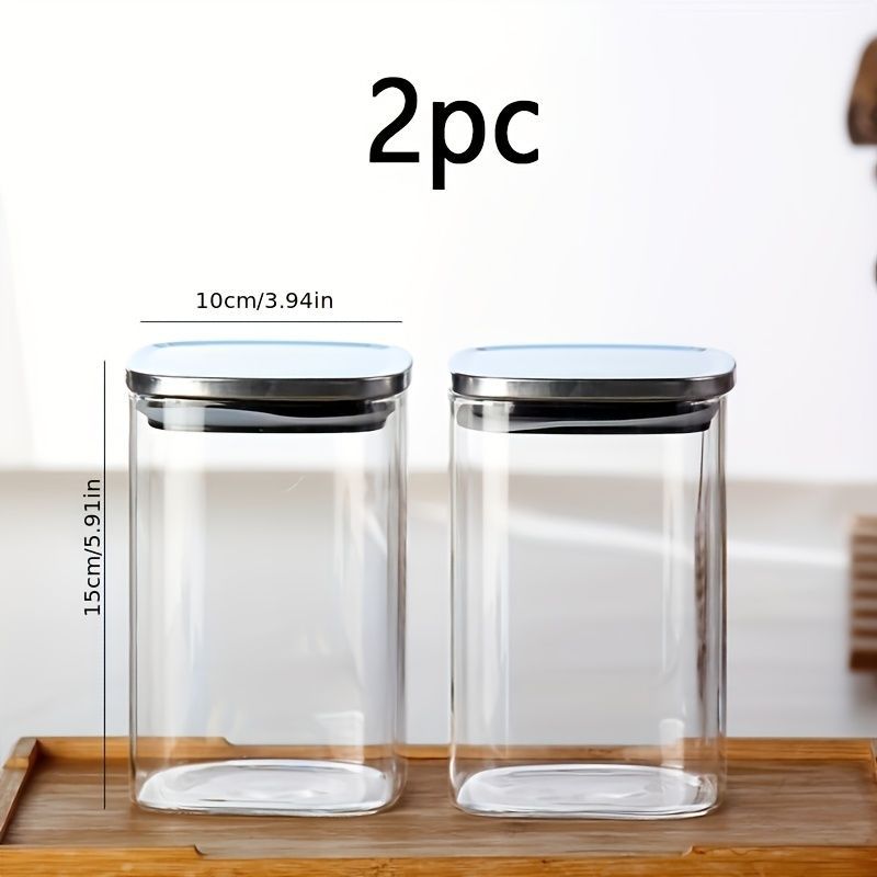 airtight storage jars, coffee bean jars, stainless steel lid, glass jars with lids, square canisters, pantry organisation, kitchen storage Australia - Clear - Size 2pcs-450ml