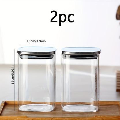 airtight storage jars, coffee bean jars, stainless steel lid, glass jars with lids, square canisters, pantry organisation, kitchen storage Australia - Clear - Size 2pcs-450ml