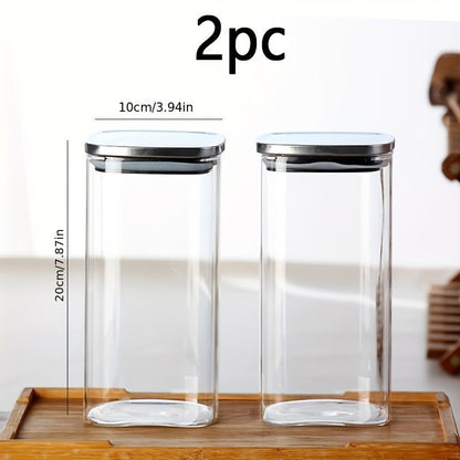 airtight storage jars, coffee bean jars, stainless steel lid, glass jars with lids, square canisters, pantry organisation, kitchen storage Australia - Clear - Size 2pcs-560ml