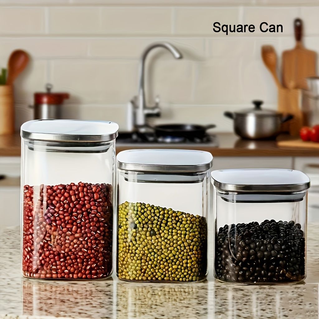 airtight storage jars, coffee bean jars, stainless steel lid, glass jars with lids, square canisters, pantry organisation, kitchen storage Australia - Clear - Size 2pcs-560ml