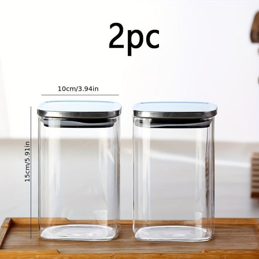airtight storage jars, coffee bean jars, stainless steel lid, glass jars with lids, square canisters, pantry organisation, kitchen storage Australia - Clear - Size 2pcs-700ml