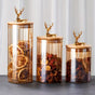 deer head storage jars, food grade canisters, coffee bean container, airtight cereal jar, grain storage set, decorative kitchen jars, pantry organization, glass canisters with lids, wooden lid jars - Clear - Size 3PCS
