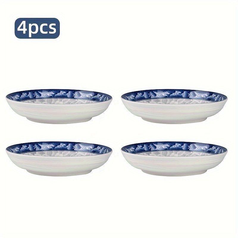 blue-and-white porcelain plate, 8.2-inch ceramic plate, floral design plate, microwave safe plate, Chinese style plate, festive dining plate, traditional Chinese porcelain, round ceramic plate, gift idea, elegant tableware - Cyan - Size 6pcs