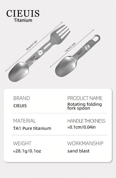 CIEUI Folding Titanium Spoon Fork Set - Lightweight Camping Cutlery V1102-122-BLA-16782