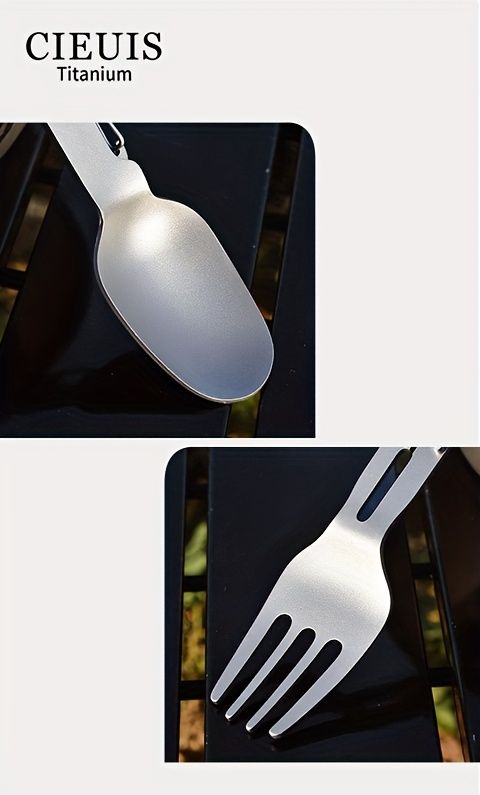 CIEUI Folding Titanium Spoon Fork Set - Lightweight Camping Cutlery V1102-122-BLA-16782