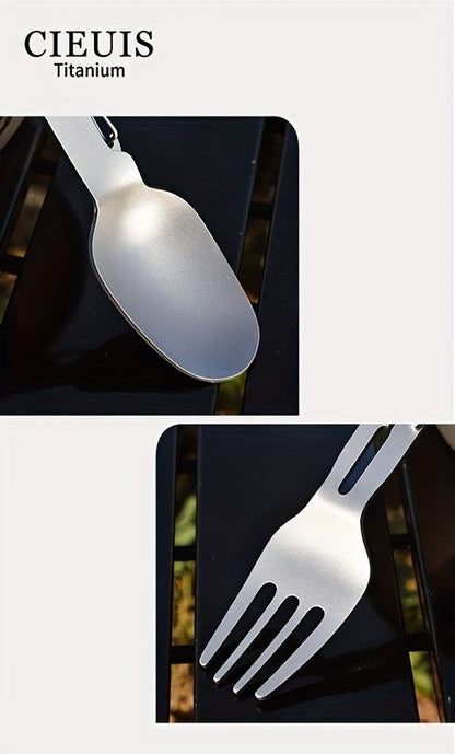 CIEUI Folding Titanium Spoon Fork Set - Lightweight Camping Cutlery V1102-122-BLA-16782