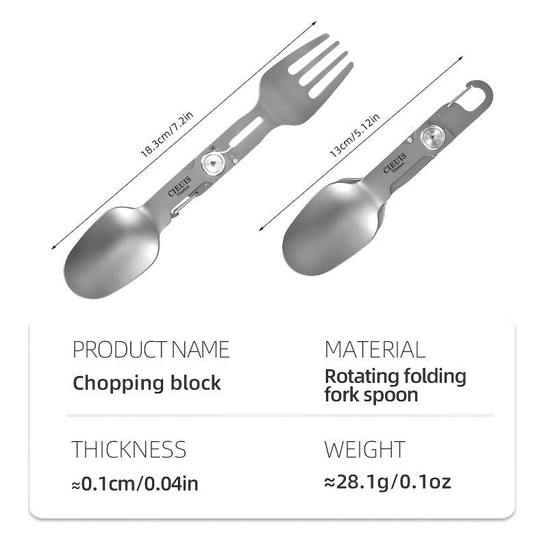 CIEUI Folding Titanium Spoon Fork Set - Lightweight Camping Cutlery V1102-122-BLA-16782