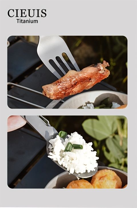 CIEUI Folding Titanium Spoon Fork Set - Lightweight Camping Cutlery V1102-122-BLA-16782