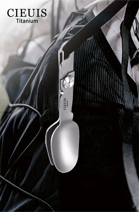 CIEUI Folding Titanium Spoon Fork Set - Lightweight Camping Cutlery V1102-122-BLA-16782