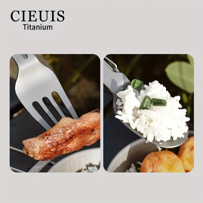 CIEUI Folding Titanium Spoon Fork Set - Lightweight Camping Cutlery V1102-122-BLA-16782