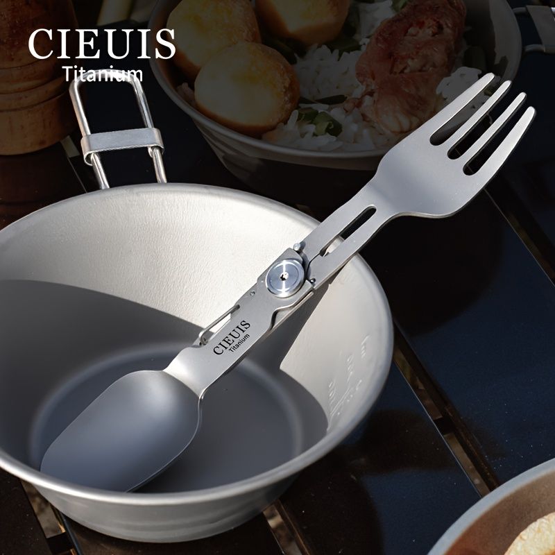 CIEUI Folding Titanium Spoon Fork Set - Lightweight Camping Cutlery V1102-122-BLA-16782