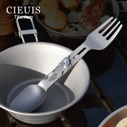 CIEUI Folding Titanium Spoon Fork Set - Lightweight Camping Cutlery V1102-122-BLA-16782
