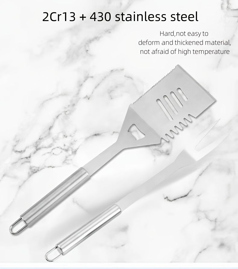 stainless steel BBQ tool set, BBQ utensils, outdoor grilling tools, Australian BBQ set, durable BBQ tools V1102-122-BLA-31321