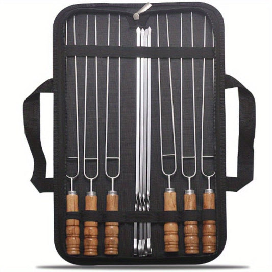 BBQ skewer set, outdoor barbecue Australia, stainless steel skewers, wooden handle skewers, portable skewer V1102-122-BLA-83454