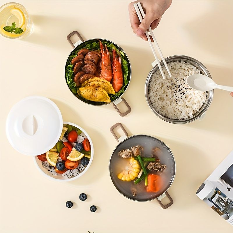 White stainless steel bento box, multi-layer lunch box, food storage container, Australian kitchenware, V1102-122-BLU-86456