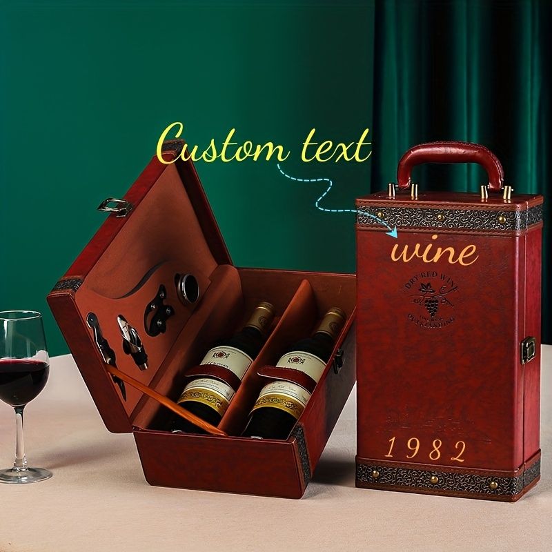 Red wine gift box, wine accessories, personalized wine box, custom text wine box, wine cooling barrels, V1102-122-SIL-15826
