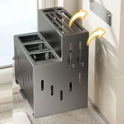 Gray kitchen knife storage rack, kitchen utensils organizer, knife holder, kitchen storage solution, V1102-122-WHI-04882