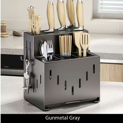Gray kitchen knife storage rack, kitchen utensils organizer, knife holder, kitchen storage solution, V1102-122-WHI-04882