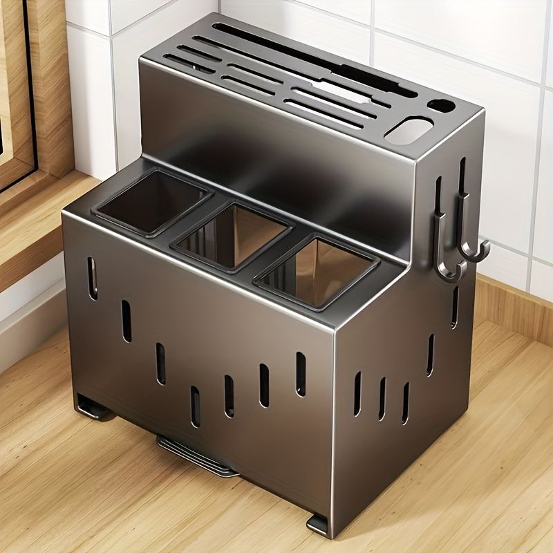 Gray kitchen knife storage rack, kitchen utensils organizer, knife holder, kitchen storage solution, V1102-122-WHI-04882