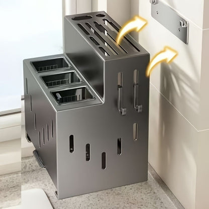 Gray kitchen knife storage rack, kitchen utensils organizer, knife holder, kitchen storage solution, V1102-122-WHI-04882