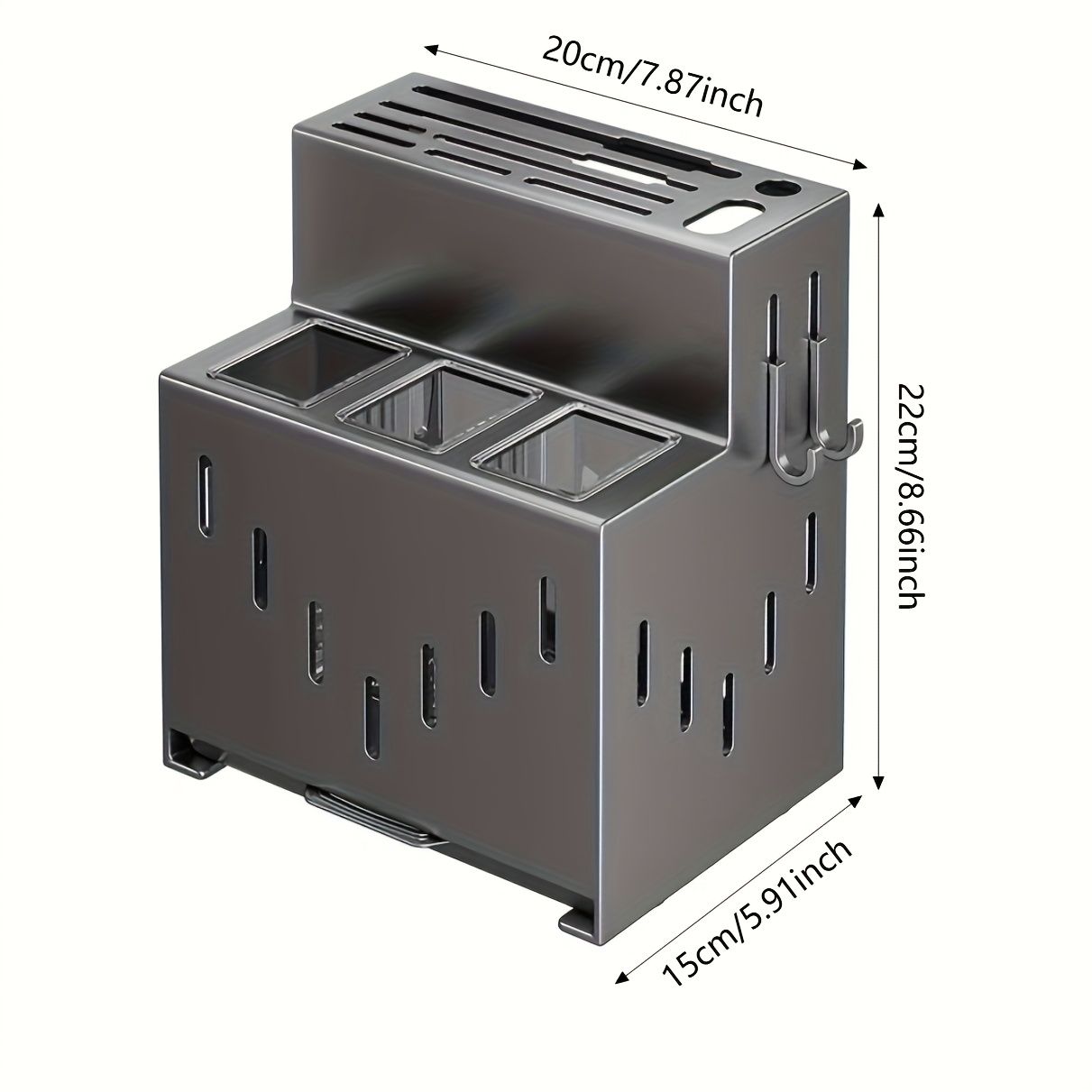 Gray kitchen knife storage rack, kitchen utensils organizer, knife holder, kitchen storage solution, V1102-122-WHI-04882