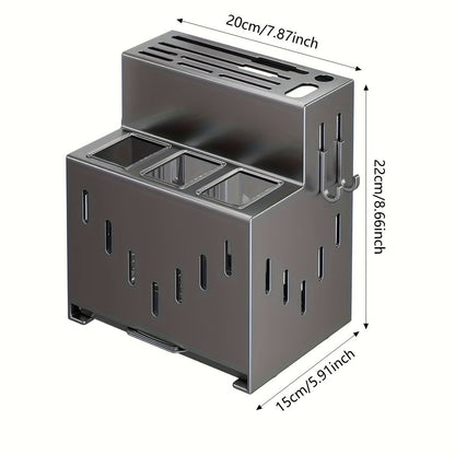 Gray kitchen knife storage rack, kitchen utensils organizer, knife holder, kitchen storage solution, V1102-122-WHI-04882
