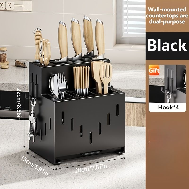 Gray kitchen knife storage rack, kitchen utensils organizer, knife holder, kitchen storage solution, V1102-122-WHI-04882