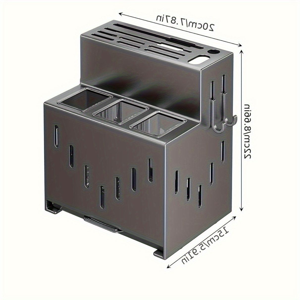 Gray kitchen knife storage rack, kitchen utensils organizer, knife holder, kitchen storage solution, V1102-122-WHI-04882