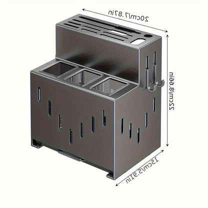 Gray kitchen knife storage rack, kitchen utensils organizer, knife holder, kitchen storage solution, V1102-122-WHI-04882