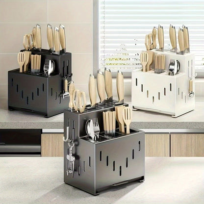 Gray kitchen knife storage rack, kitchen utensils organizer, knife holder, kitchen storage solution, V1102-122-WHI-04882