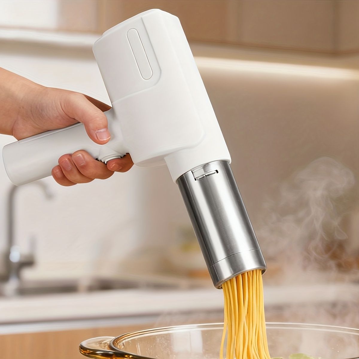 handheld noodle making machine, noodle maker, kitchen appliance, five noodle models, detachable cleaning, V1102-122-WHI-40406