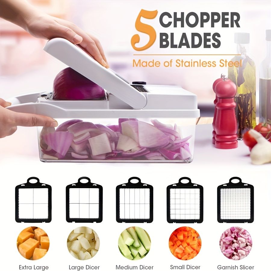vegetable chopper, multi-function kitchen tool, high quality vegetable cutter, time-saving food prep, V1102-122-WHI-51898