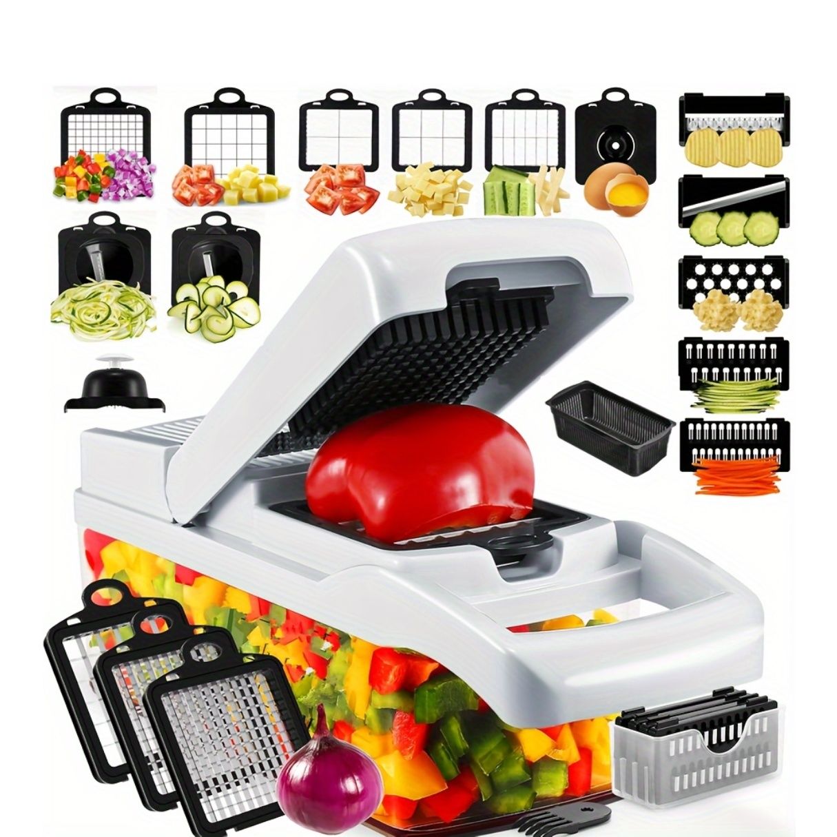vegetable chopper, multi-function kitchen tool, high quality vegetable cutter, time-saving food prep, V1102-122-WHI-51898