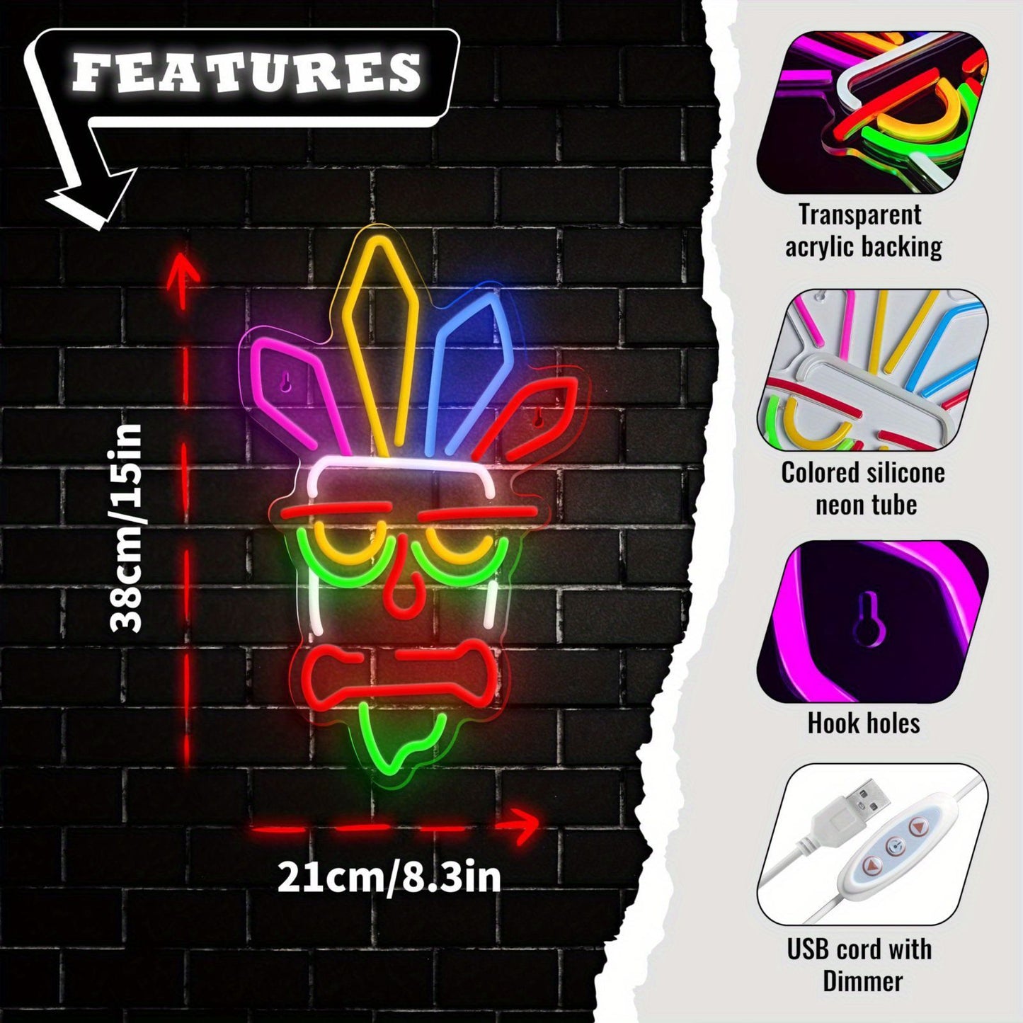 neon wall light, acrylic neon light, colourful neon tube, USB powered light, dimmable wall light, home decor V1102-124-SIL-56148