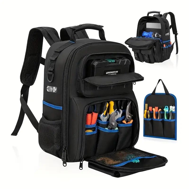 Black travel backpack, multi-pocket backpack, comfortable backpack, backpack with waist support, backpack V1102-127-GRA-25132