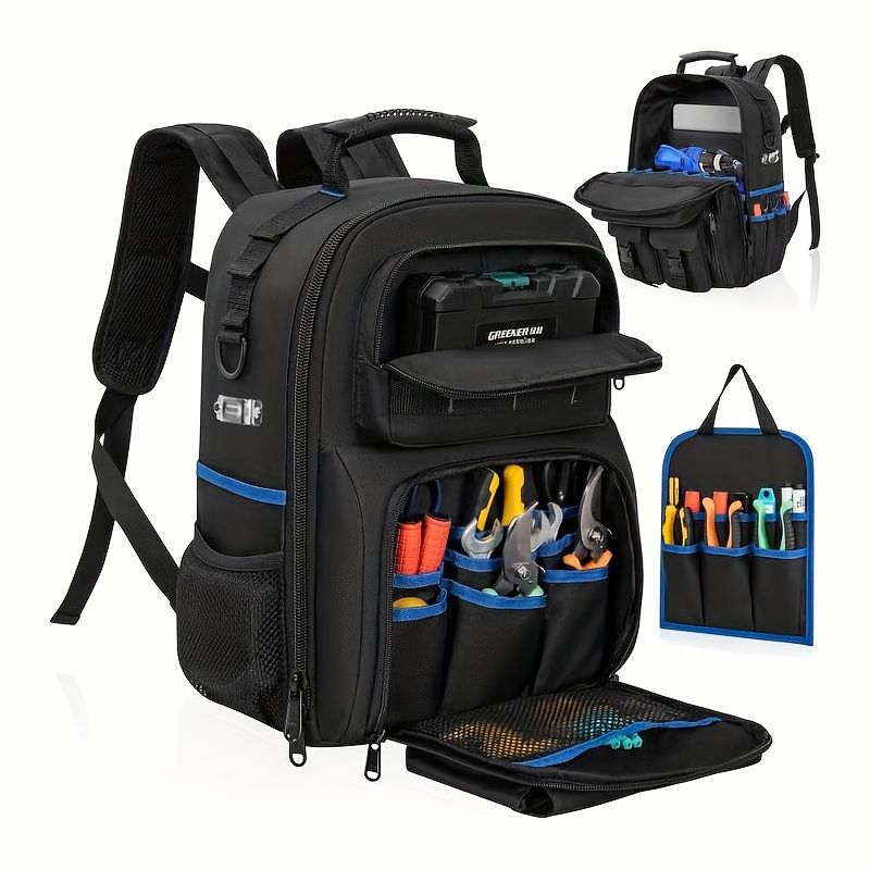 Black travel backpack, multi-pocket backpack, comfortable backpack, backpack with waist support, backpack V1102-127-GRA-25132