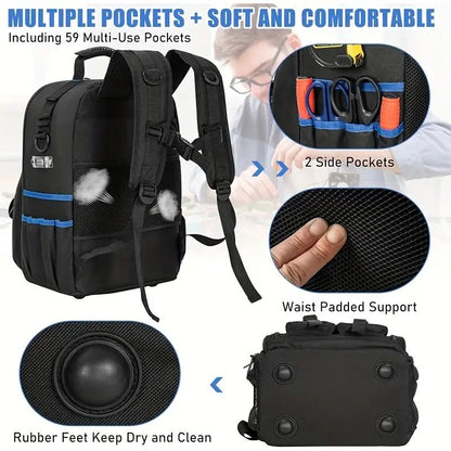 Black travel backpack, multi-pocket backpack, comfortable backpack, backpack with waist support, backpack V1102-127-GRA-25132