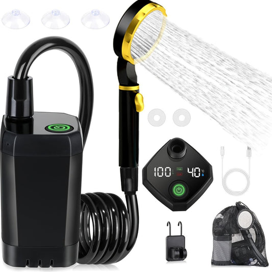 Portable Outdoor Shower Self-Priming Shower Rechargeable Shower Pump Camping - Black - Size 6000amh