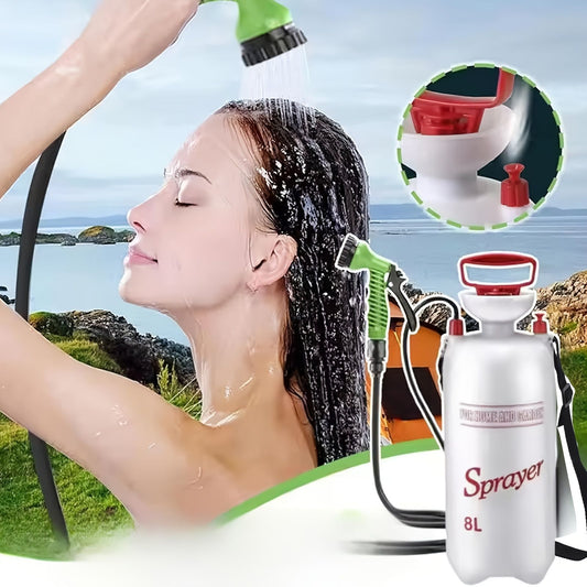 White Silver Gold portable camping shower, outdoor shower sprayer, 8L camping shower, high-quality camping V1102-132-BLA-02990