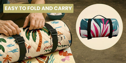 Outdoor Camping Quilted Picnic Mat - Three-Layer Design, Portable & Stylish V1102-132-BLA-83844