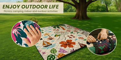 Outdoor Camping Quilted Picnic Mat - Three-Layer Design, Portable & Stylish V1102-132-BLA-83844