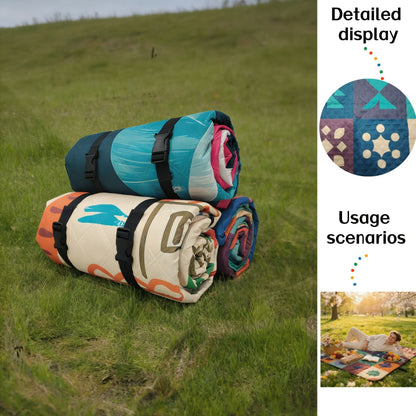 Outdoor Camping Quilted Picnic Mat - Three-Layer Design, Portable & Stylish V1102-132-BLA-83844