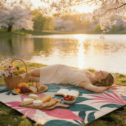 Outdoor Camping Quilted Picnic Mat - Three-Layer Design, Portable & Stylish V1102-132-BLA-83845