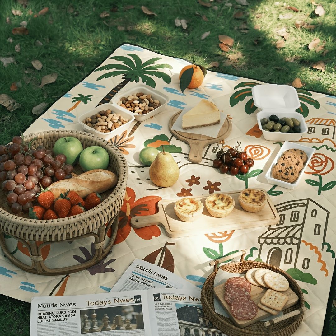 Outdoor Camping Quilted Picnic Mat - Three-Layer Design, Portable & Stylish V1102-132-BLA-83845