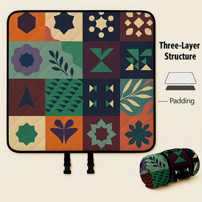 Outdoor Camping Quilted Picnic Mat - Three-Layer Design, Portable & Stylish V1102-132-BLA-83846