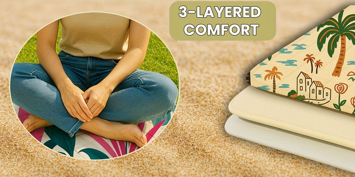 Outdoor Camping Quilted Picnic Mat - Three-Layer Design, Portable & Stylish V1102-132-BLA-83846